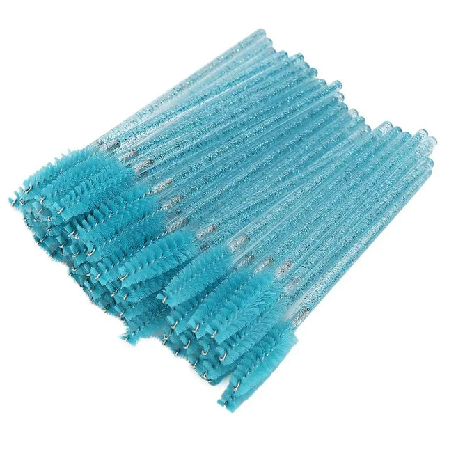 50pcs Crystal Handle Disposable Eyelash Brush - Light blue - Eyebrow and eyelash brushes