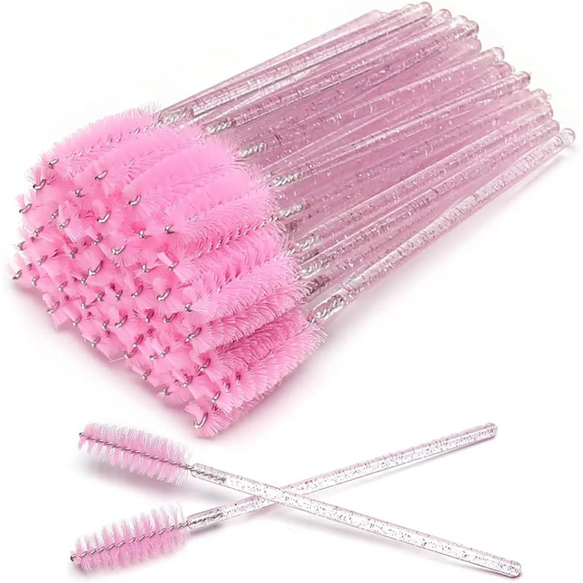 50pcs Crystal Handle Disposable Eyelash Brush - Pink - Eyebrow and eyelash brushes