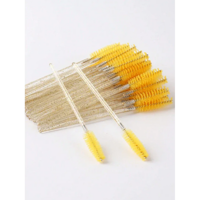 50pcs Crystal Handle Disposable Eyelash Brush - Yellow - Eyebrow and eyelash brushes