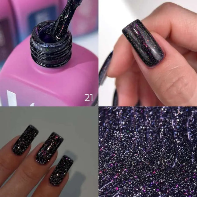 Luna Lurex Basislaag №21 Zwart-blauw met holografische folie 13ml