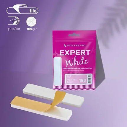 A set off white removable one-off files for rectangular short nail file Staleks Pro Expert 180 grit (10 pcs)
