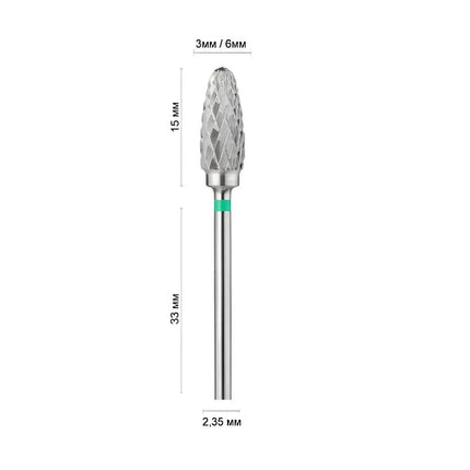 Fresa de carburo para uñas «Corn» de 6mm, verde, 14236 (para zurdos)