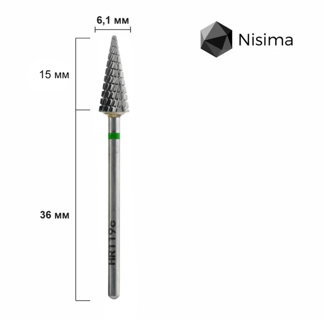 Karbidni nastavak za brusilicu za nokte „Cone” 6 mm zeleni Hr119cK Nisima