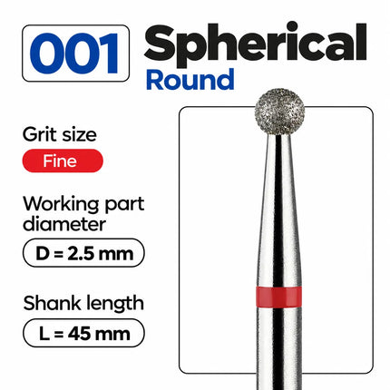 Diamant-Nagelbohrer „Ball“ Rot 2,5 mm