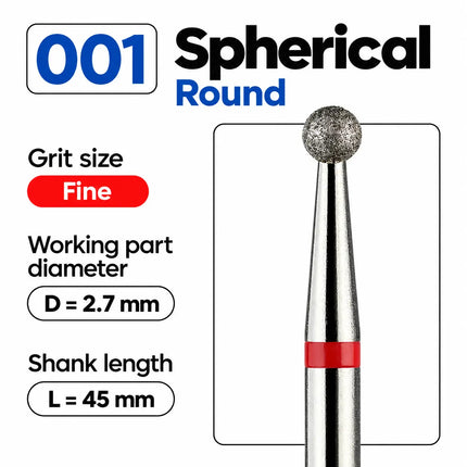 Diamant-Nagelbohrer „Ball“ 2.7 mm Rot