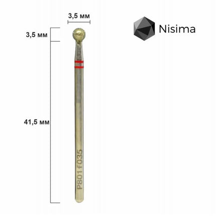Diamond nail drill bit “Ball” 3.5 mm Red P801f035