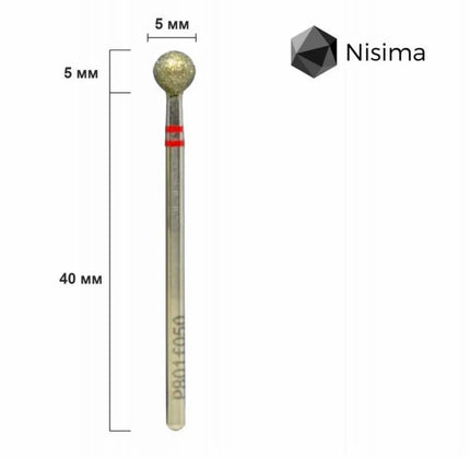Diamond nail drill bit „Ball” 5.0 mm Red P801f050