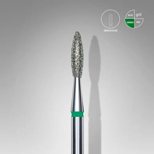 Diamond nail drill bit “Flame” 2.1*8.0 mm Green STALEKS - Diamond nail drill bits