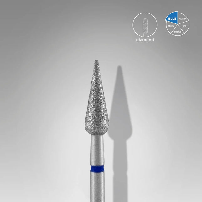 Diamond nail drill bit “Pear” Pointed 4.0*12 mm Blue STALEKS - Diamond nail drill bits