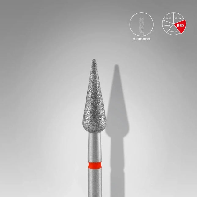 Diamond nail drill bit “Pear” Pointed 4.0*12 mm Red STALEKS - Diamond nail drill bits