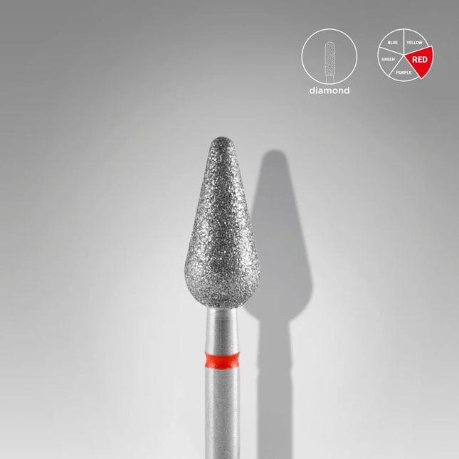 Diamond nail drill bit “Pear” Rounded 5.0*12 mm Red STALEKS - Diamond nail drill bits