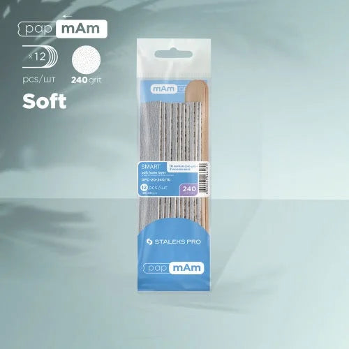 Disposable files (soft foam layer) papmAm Smart 20 240 grit (10 pcs) wooden base (2 pcs) Staleks Pro - Disposable nail