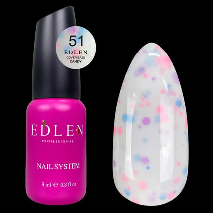 Edlen Couche de base Сandy n°51 Lait avec des paillettes bleues et roses 9ml