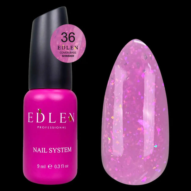 Couche de base Edlen Cover Shimer n°36 Rose avec feuille holographique 9ml