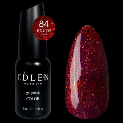 Smalto semipermanente Edlen, colore n. 84 Borgogna con glitter rossi, 9ml