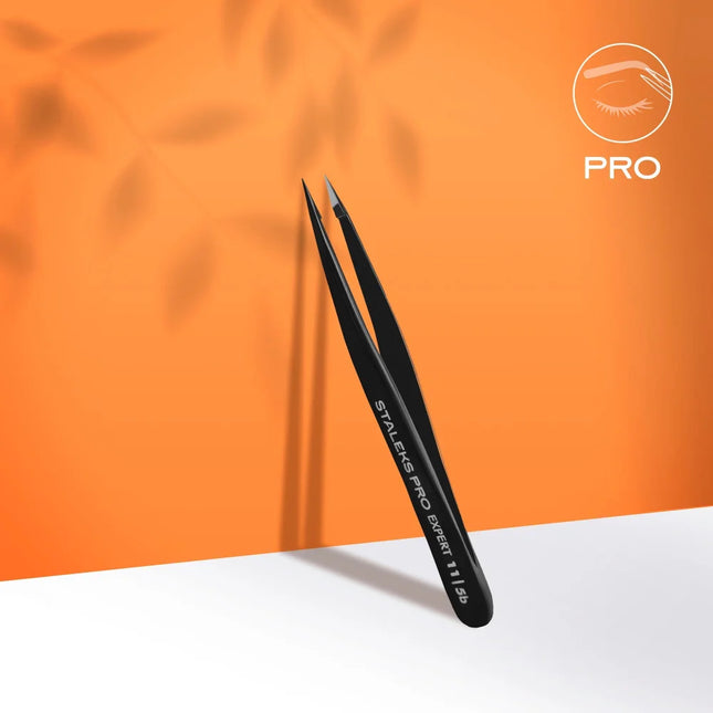 Eyebrow tweezers Staleks Pro Expert 11 Type 5b (point) black TE-11/5b - Eyebrow tweezers