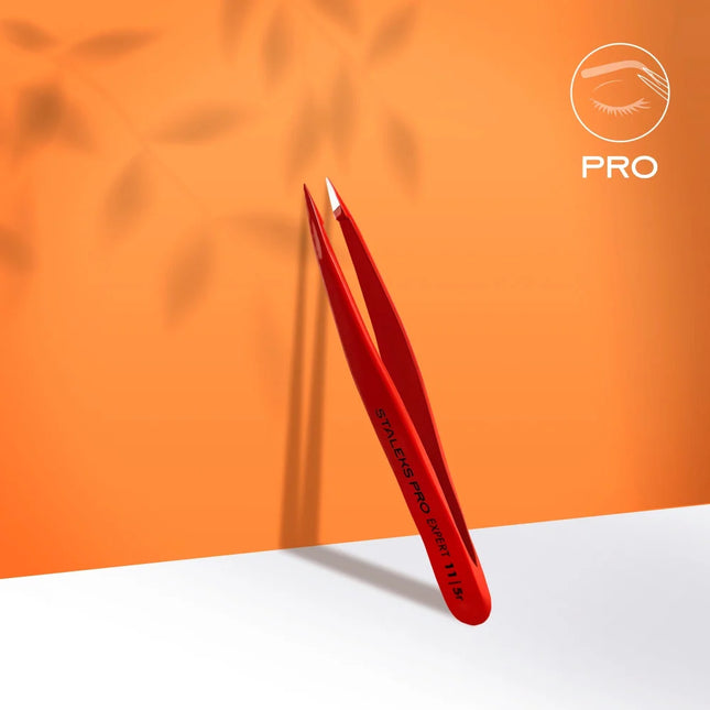 Eyebrow tweezers Staleks Pro Expert 11 Type 5r (point) red TE-11/5r - Eyebrow tweezers