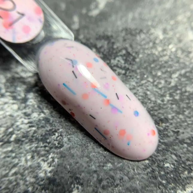 Luna Tutti Frutti Basislaag №21 Milky Pink met meerkleurige vormen 13ml