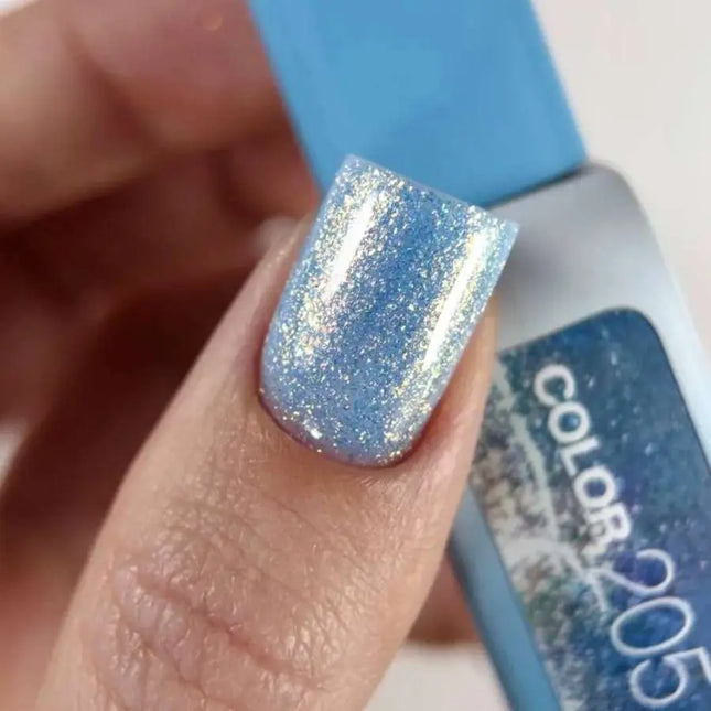 Luna Gel Polish №205 Kleur Lichtblauw met fijne holografische folie 13ml