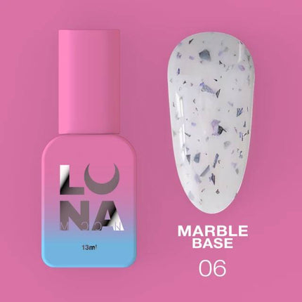 Luna Capa de base Mármol №06 Leche con papel negro y púrpura 13ml