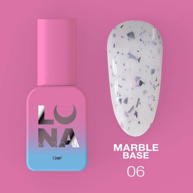 Luna Marble Basislaag №06 Melk met zwarte en paarse folie 13ml