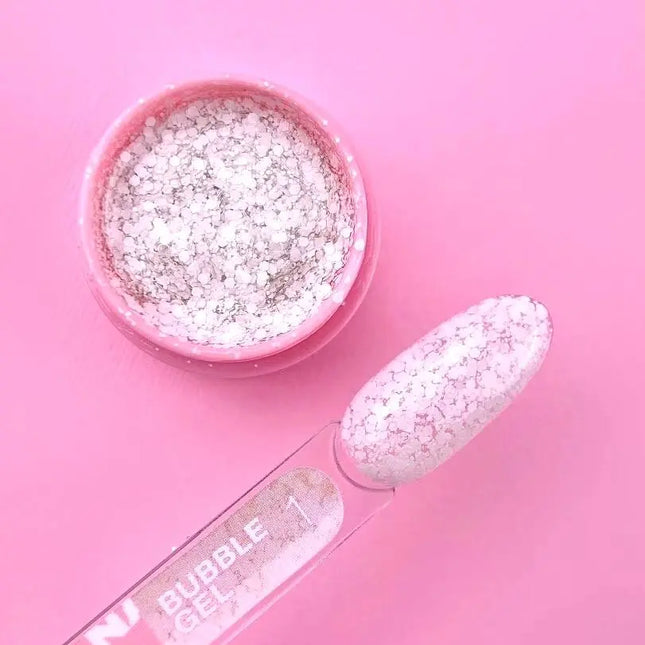 Gel Luna Bubble №01 transparent cu sclipici alb 5ml