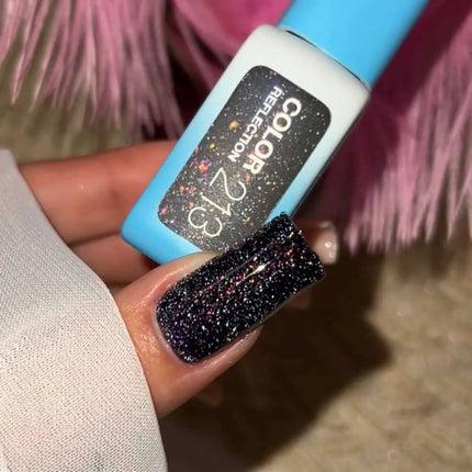 Smalto Gel Luna №213 Reflection Black con scintillii multicolore 8ml