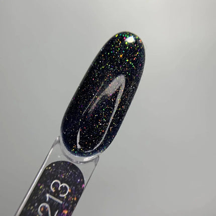Smalto Gel Luna №213 Reflection Black con scintillii multicolore 8ml