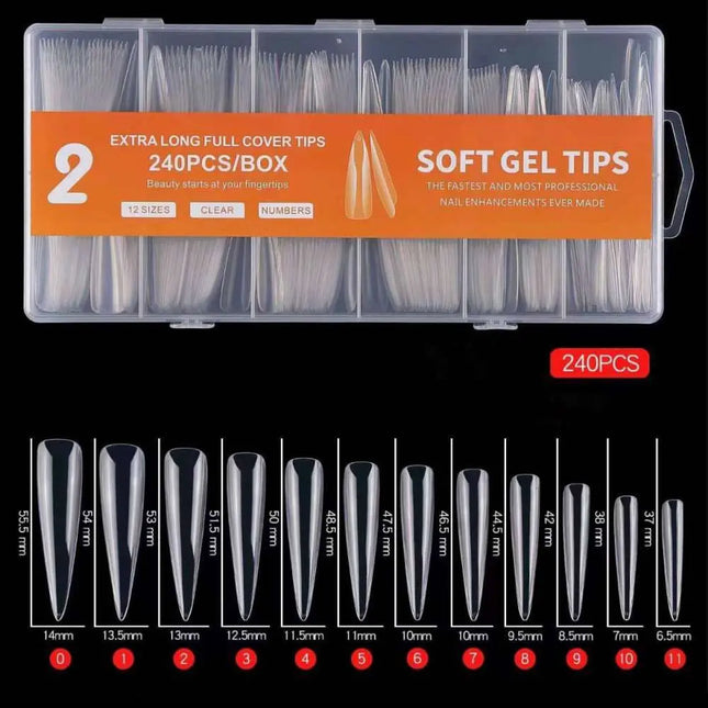 Gel Nail Tips Stiletto Exta Long 240 pcs