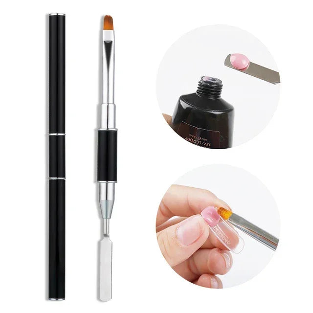 Polygel brush with pusher - Black - Nail Art Brushes