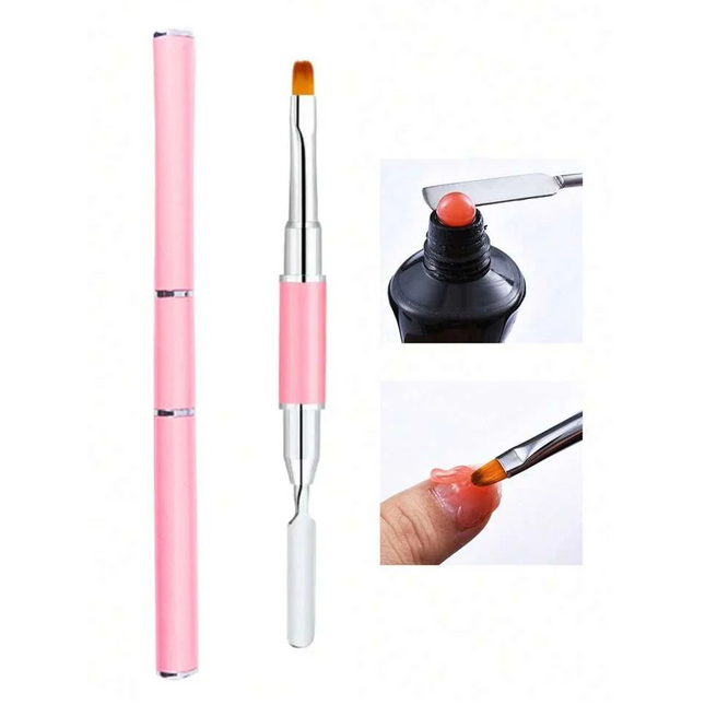 Polygel brush with pusher - Pink - Nail Art Brushes