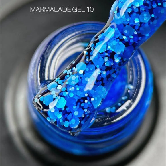 Saga Marmalade gel polish №10 blue with white flakes 9ml
