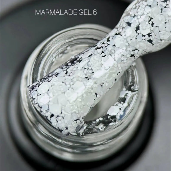 Гель-лак Saga Marmalade №06 прозрачный с белыми хлопьями 9ml