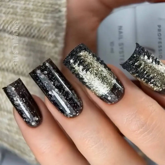 Гель-лак Saga Marmalade №07 черный с белыми хлопьями 9ml