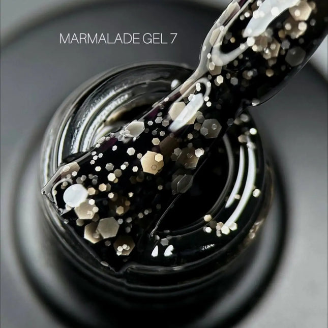 Saga Marmalade gel polish №07 black with white flakes 9ml