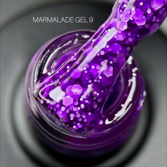 Saga Marmalade gel polish №09 purple with white flakes 9ml