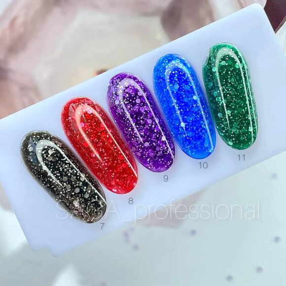 Saga Marmalade gel polish №10 blue with white flakes 9ml