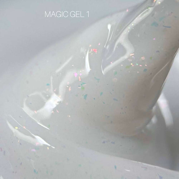 Saga Magic Gel №01 Milky with holographic foil 15ml
