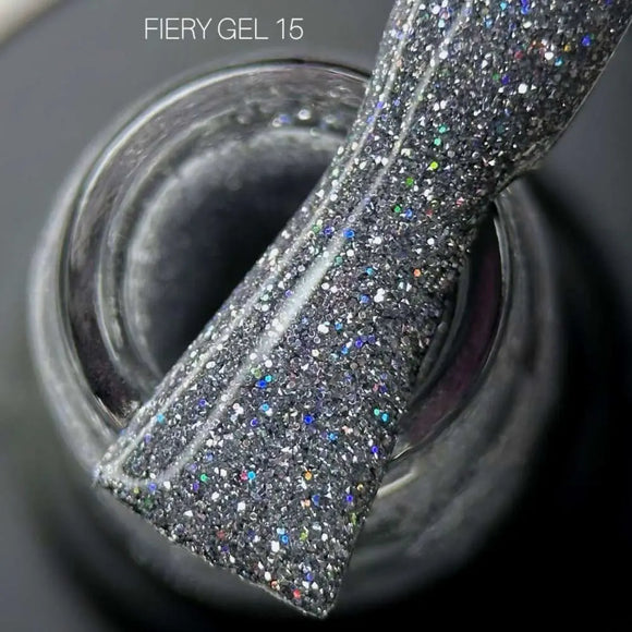 Saga Fiery Gel Polish №15 Gray with holographic glitter 10ml