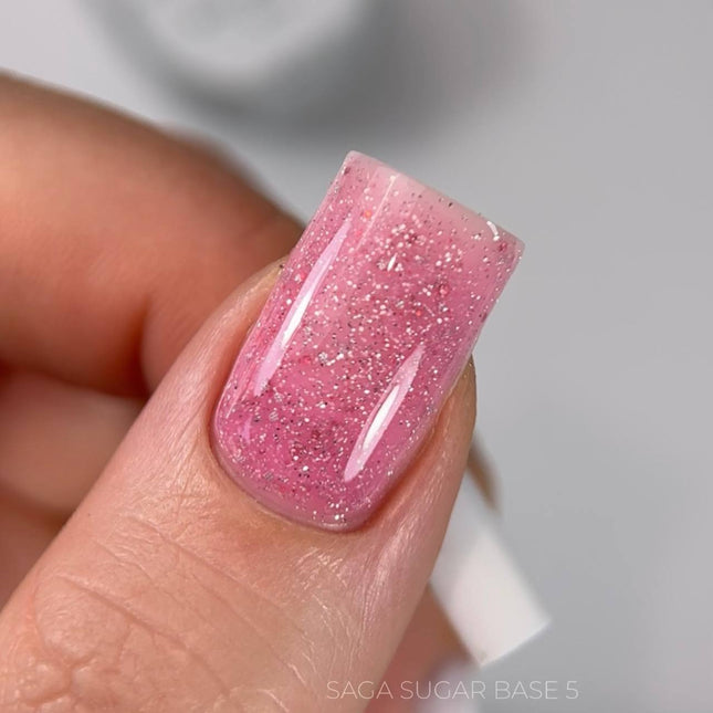 Saga Sugar Base №5 Crimson with color glitter 10ml