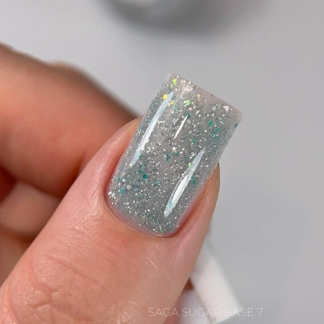 Saga Sugar Base №7 Teal with color glitter 10ml