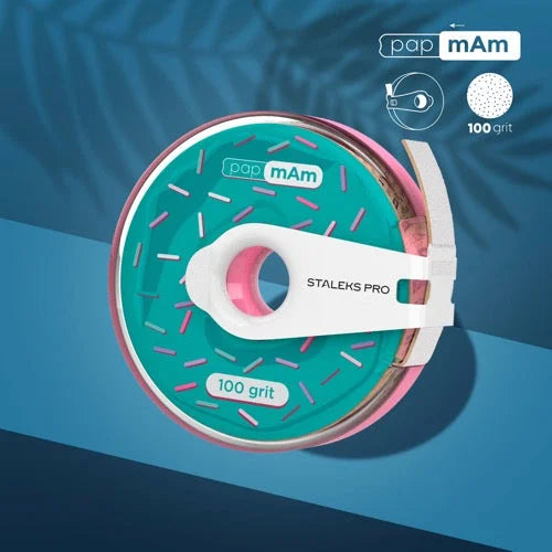 White disposable abrasive tape papmAm in a plastic case Staleks Pro Expert 100 grit ATC-100w - Disposable abrasive tape