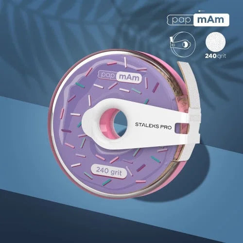 White disposable abrasive tape papmAm in a plastic case Staleks Pro Expert 240 grit ATC-240W - Disposable abrasive tape