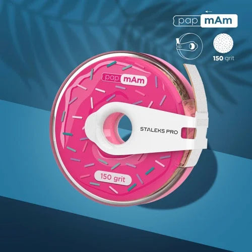 White disposable abrasive tape papmAm in a plastic case Staleks Pro Expert 150 grit ATC-150W - Disposable abrasive tape
