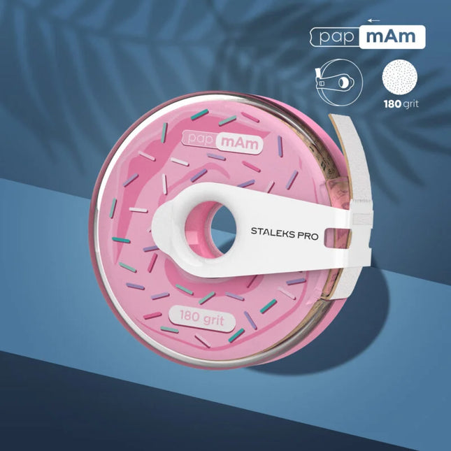 White disposable abrasive tape papmAm in a plastic case Staleks Pro Expert 180 grit ATC-180w - Disposable abrasive tape
