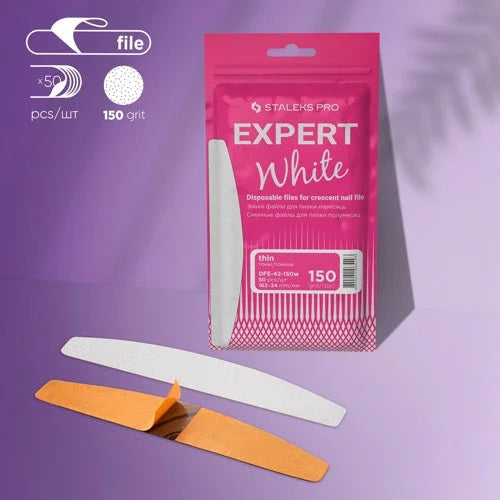 White disposable files for crescent base Expert 42 150 grit (50 pcs) Staleks Pro - Disposable nail file