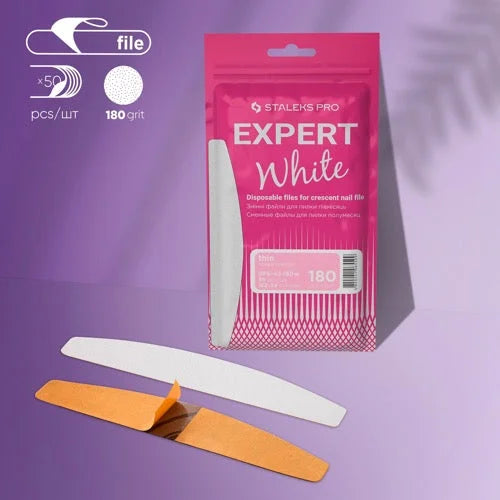 White disposable files for crescent base Expert 42 180 grit (50 pcs) Staleks Pro - Disposable nail file
