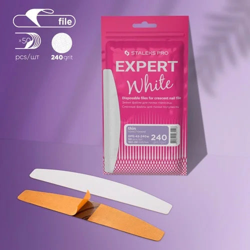 White disposable files for crescent base Expert 42 240 grit (50 pcs) Staleks Pro - Disposable nail file