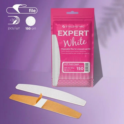 White disposable files for crescent base (soft foam layer) Expert 40 150 grit (30 pcs) Staleks Pro - Disposable nail
