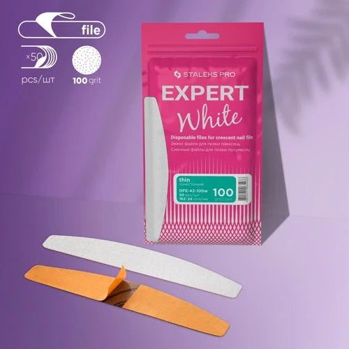 White disposable files for straight base Expert 42 100 grit (50 pcs) Staleks Pro - Disposable nail file